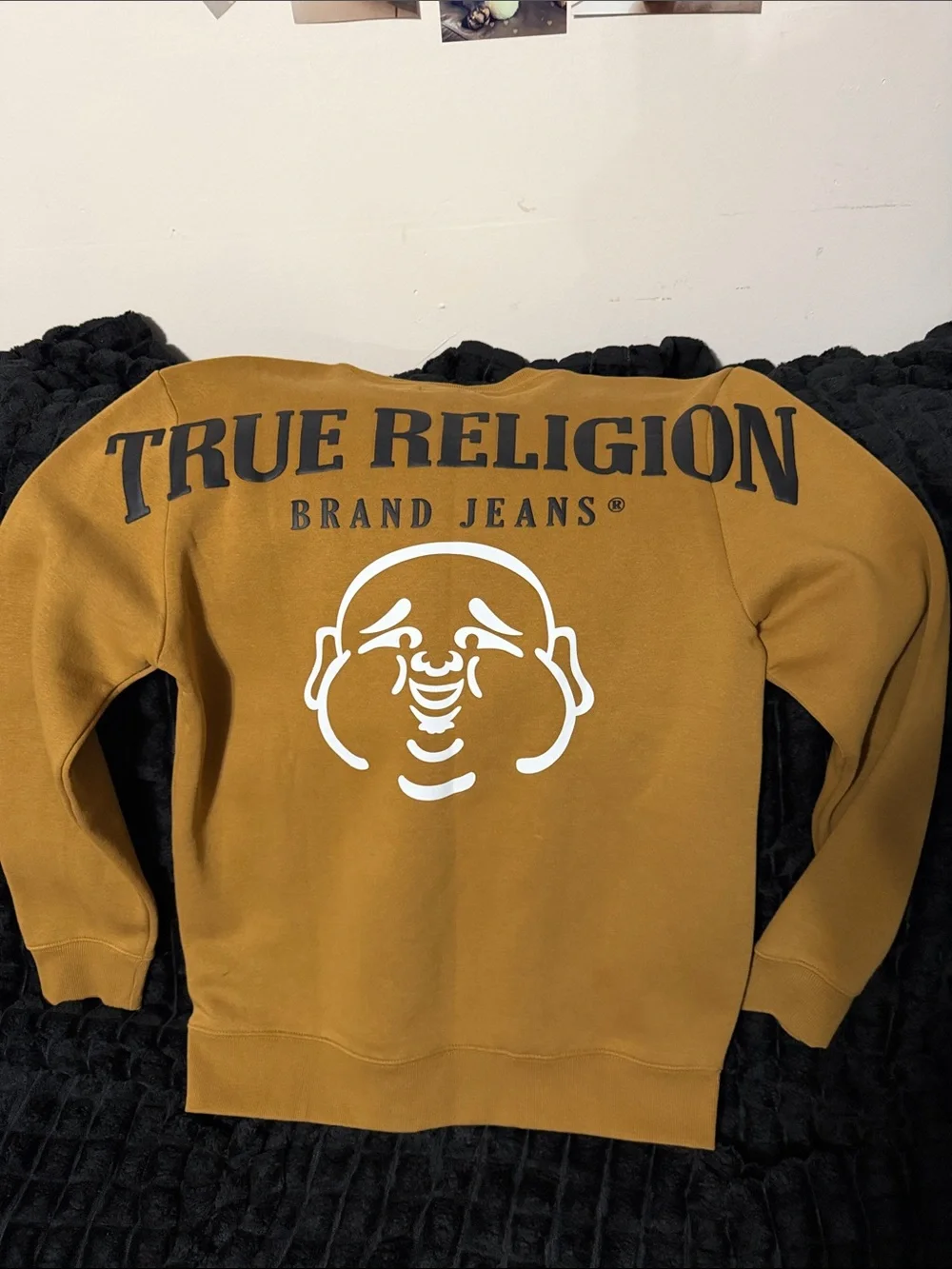 True Religion Men's Mustard Crew Sweatshirt with Logo
